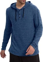 SEAUR Mens Hoodie Pullover Sweatshirts with Henley Collar Long Sleeve Drawstring Button Down Hoodie Soild Color