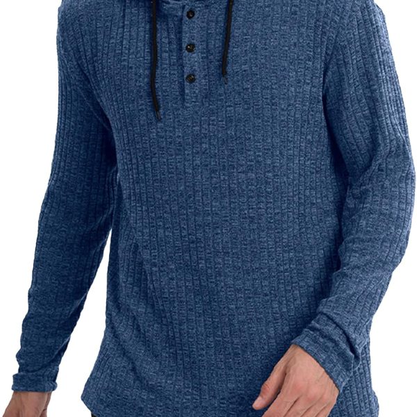 SEAUR Mens Hoodie Pullover Sweatshirts with Henley Collar Long Sleeve Drawstring Button Down Hoodie Soild Color