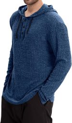 ⁦SEAUR Mens Hoodie Pullover Sweatshirts with Henley Collar Long Sleeve Drawstring Button Down Hoodie Soild Color⁩ - الصورة ⁦2⁩