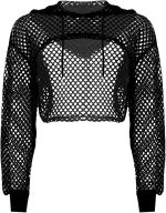 TAIKMD Women's Mesh Fishnet Hollow Out Hoodies Shirts See Through Sheer Pullover Sweatshirts Crop Top Clubwear