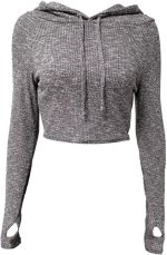 TOEE Women Sweatshirts Knitted Top Women Round-Neck Loose Long-Sleeved Short Running Hoodie Autumn Winter Sports Tops Yoga Clothes Sportswear (Color : Gray, Size : Small)