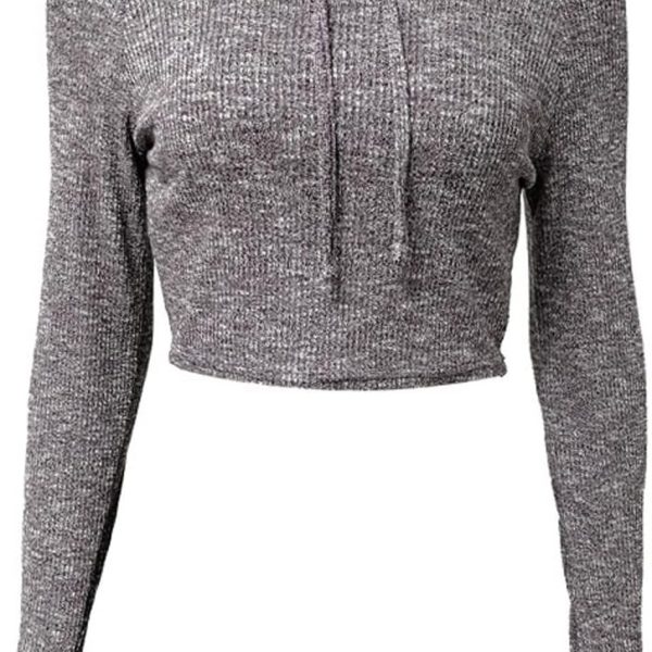 TOEE Women Sweatshirts Knitted Top Women Round-Neck Loose Long-Sleeved Short Running Hoodie Autumn Winter Sports Tops Yoga Clothes Sportswear (Color : Gray, Size : Small)