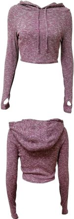 ⁦TOEE Women Sweatshirts Knitted Top Women Round-Neck Loose Long-Sleeved Short Running Hoodie Autumn Winter Sports Tops Yoga Clothes Sportswear (Color : Gray, Size : Small)⁩ - الصورة ⁦2⁩