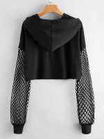 ⁦Verdusa Women's Fishnet Crop Hoodie Drop Shoulder Long Sleeve Sweatshirt Pullover⁩ - الصورة ⁦2⁩