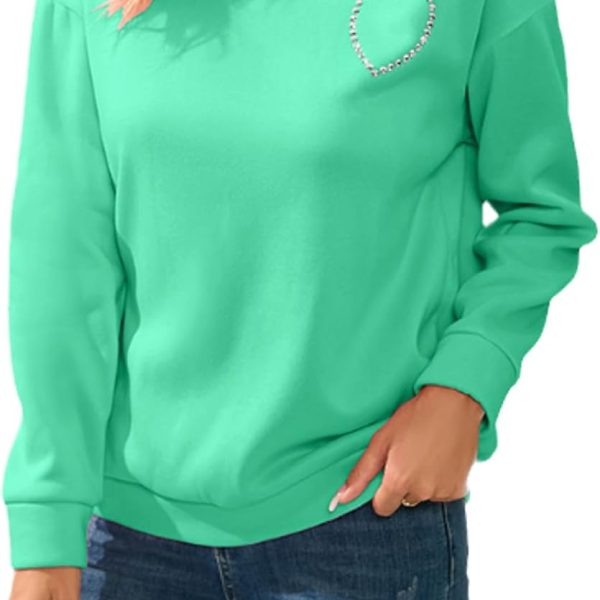 Women's Fashion Rhinestone Sweatshirt Autumn Winter Solid Color Personality Back Hollow Rhinestone Pullover Hoodies Color2 XL