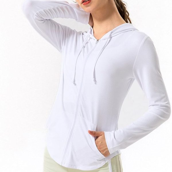 maldinne Women's Jacket Fitness Yoga Coat Hoodies Zipper Long Sleeve Running Athletic Top Quick Dry Slim Gym Sweatshirts Wauyan (Color : White, Size : XL)