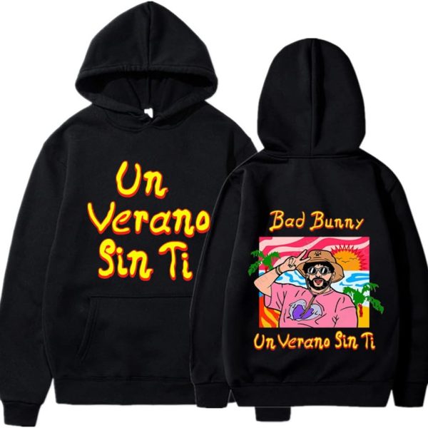 سترة بقلنسوة للرجال والنساء للأزواج مطبوع عليها Bad Bunny Merch un verano sin ti