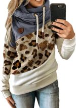 FYTVHVB Womens Cowl Neck Pullover Hoodie Casual Color Block Long Sleeve Drawstring Sweatshirt Jumper Tunic Lightweight Fleece Tops S-5XL