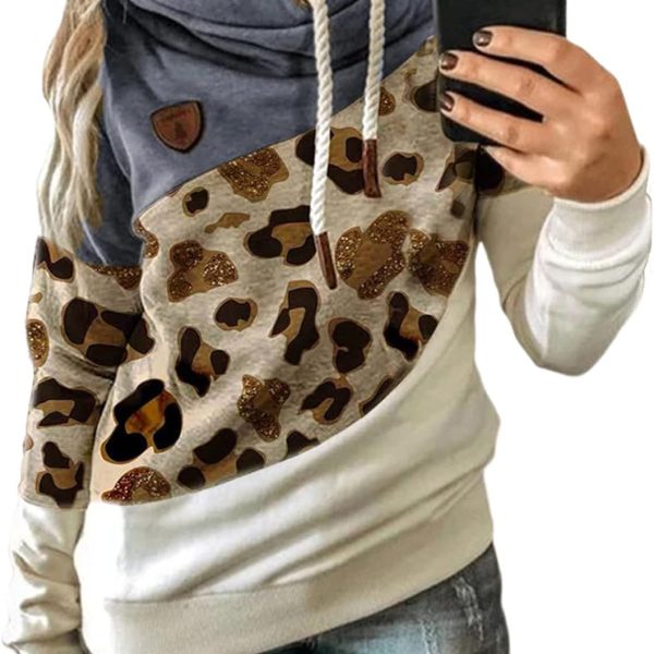 FYTVHVB Womens Cowl Neck Pullover Hoodie Casual Color Block Long Sleeve Drawstring Sweatshirt Jumper Tunic Lightweight Fleece Tops S-5XL