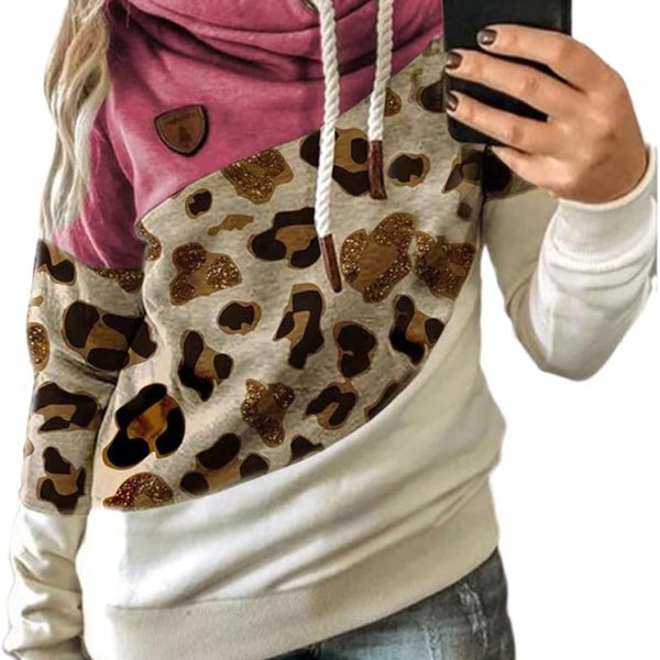 FYTVHVB Womens Cowl Neck Pullover Hoodie Casual Color Block Long Sleeve Drawstring Sweatshirt Jumper Tunic Lightweight Fleece Tops S-5XL