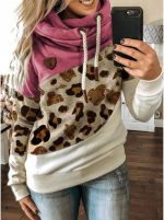 ⁦FYTVHVB Womens Cowl Neck Pullover Hoodie Casual Color Block Long Sleeve Drawstring Sweatshirt Jumper Tunic Lightweight Fleece Tops S-5XL⁩ - الصورة ⁦2⁩