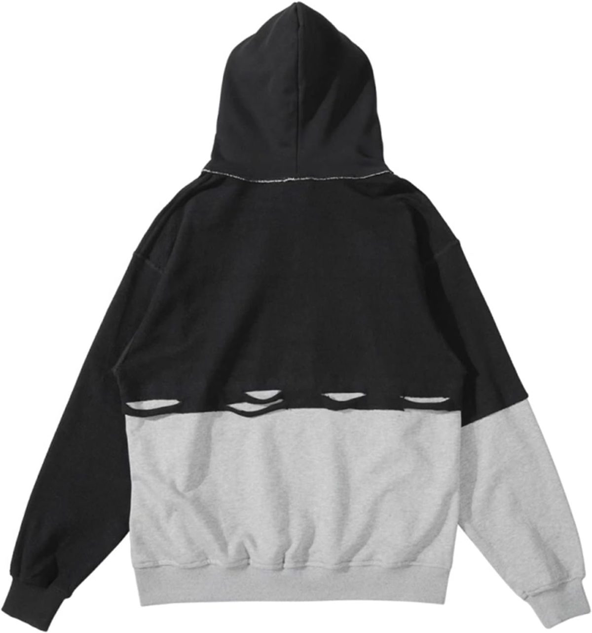 ⁦HLGLQZ Fake 2 Hoodies Double Hooded Hollow Out Stitching Pullover Sweatshirt Harajuku Vintage Pullover Oversize Sweater with Pocket⁩ - الصورة ⁦3⁩