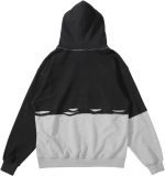⁦HLGLQZ Fake 2 Hoodies Double Hooded Hollow Out Stitching Pullover Sweatshirt Harajuku Vintage Pullover Oversize Sweater with Pocket⁩ - الصورة ⁦3⁩