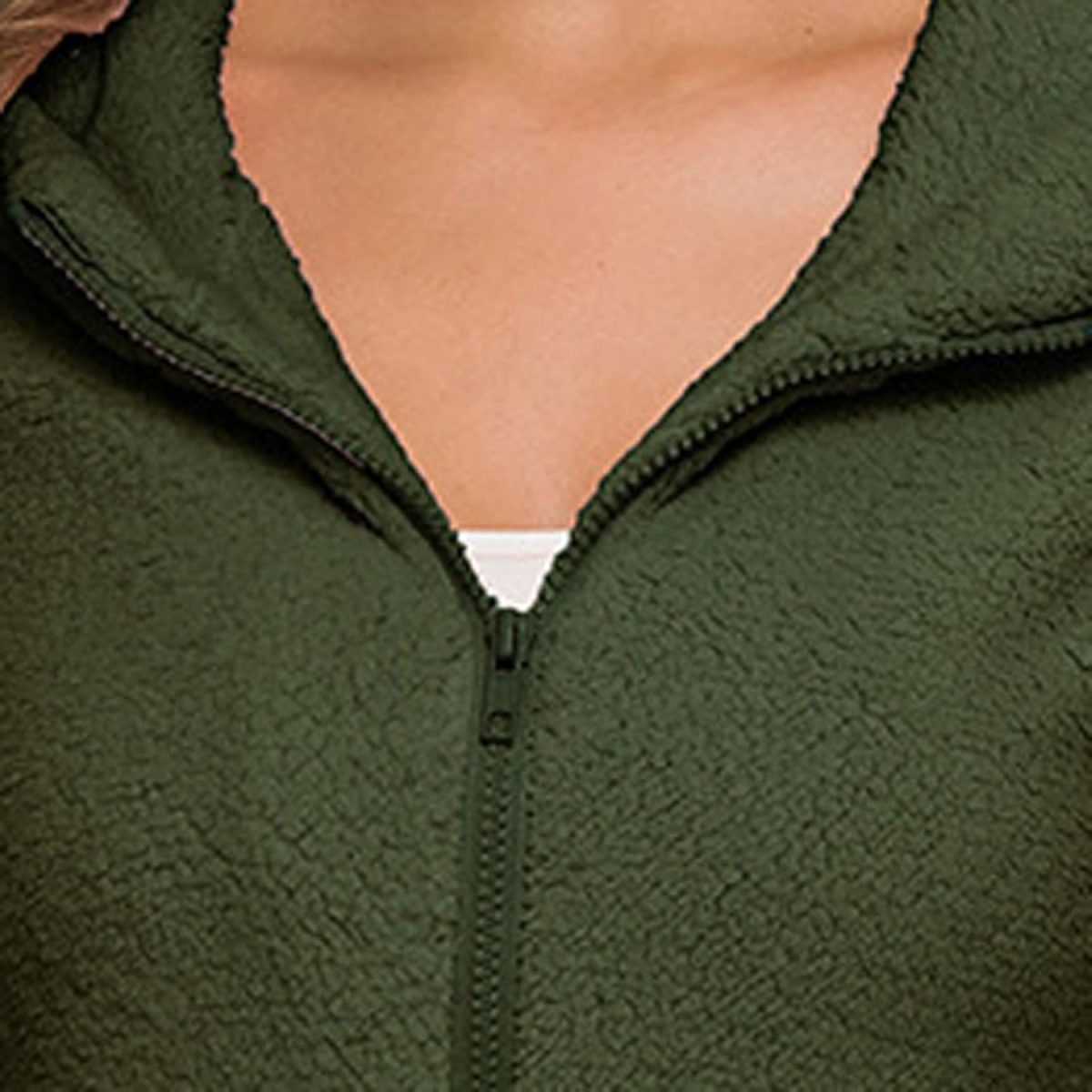 ⁦TOEE Women Sweatshirts Autumn Winter Warm Jacket Women Hooded Casual Female Hoodies Sweatershirt Zipper Coat Solid Soft Fleece Women Coat (Color : White, Size : XXXX-Large)⁩ - الصورة ⁦6⁩