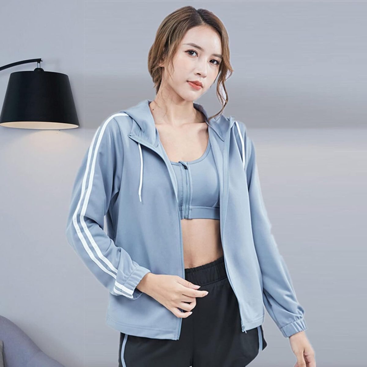 ⁦TOEE Women Sweatshirts Sports Running Jackets Womens Zipper Gym Yoga Hoodies Long Sleeve Breathable Fitness Workout Jogging Sportswear Tops (Color : Purple, Size : X-Large)⁩ - الصورة ⁦6⁩