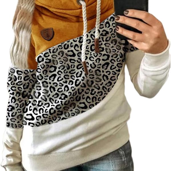 FYTVHVB Womens Cowl Neck Pullover Hoodie Casual Color Block Long Sleeve Drawstring Sweatshirt Jumper Tunic Lightweight Fleece Tops S-5XL