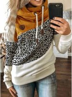 ⁦FYTVHVB Womens Cowl Neck Pullover Hoodie Casual Color Block Long Sleeve Drawstring Sweatshirt Jumper Tunic Lightweight Fleece Tops S-5XL⁩ - الصورة ⁦2⁩