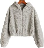 ⁦Houjiiloll Utility Jacket Women, Women Cropped Fleece Hooded Hoodies Zip-up Jacket，Fluffy Coat Winter Warm Fur Crop Top ，Short Plush Sweatshirt (Color : Brown, Size : X-Large)⁩ - الصورة ⁦3⁩