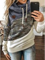 ⁦FYTVHVB Womens Cowl Neck Pullover Hoodie Casual Color Block Long Sleeve Drawstring Sweatshirt Jumper Tunic Lightweight Fleece Tops S-5XL⁩ - الصورة ⁦2⁩