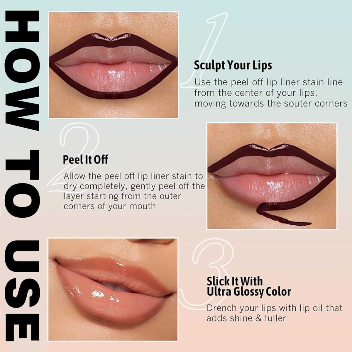 ⁦AmiCera Lip Stain Peel Off, Brown Lip Liner, Lip Tattoo Peel Off Long Lasting Waterproof Lip Tint, Natural Matte Highly Pigmented Transfer Proof Lipstick Lipstain, Dark Brown⁩ - الصورة ⁦5⁩