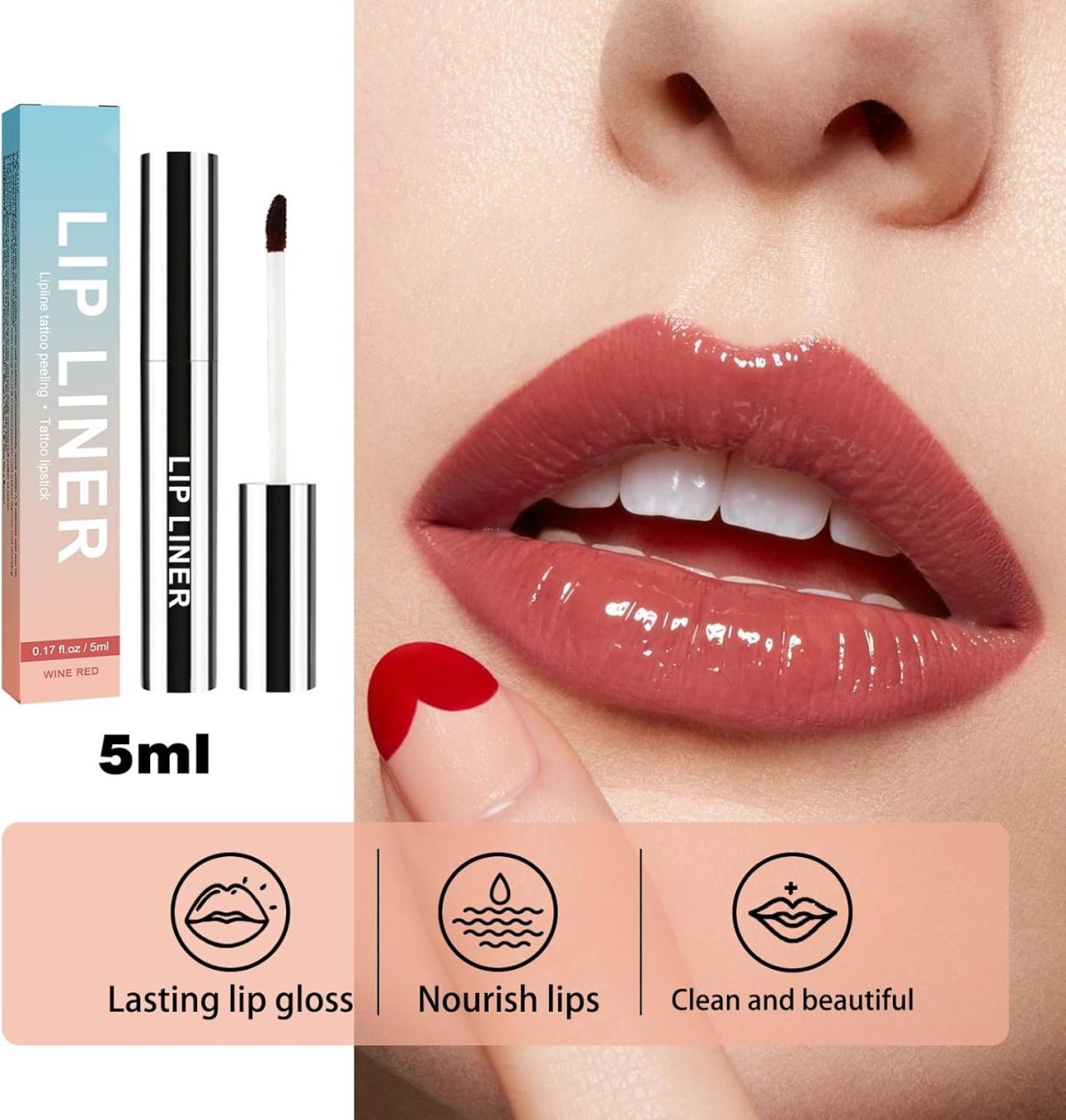 ⁦AmiCera Lip Stain Peel Off, Brown Lip Liner, Lip Tattoo Peel Off Long Lasting Waterproof Lip Tint, Natural Matte Highly Pigmented Transfer Proof Lipstick Lipstain, Dark Brown⁩ - الصورة ⁦6⁩