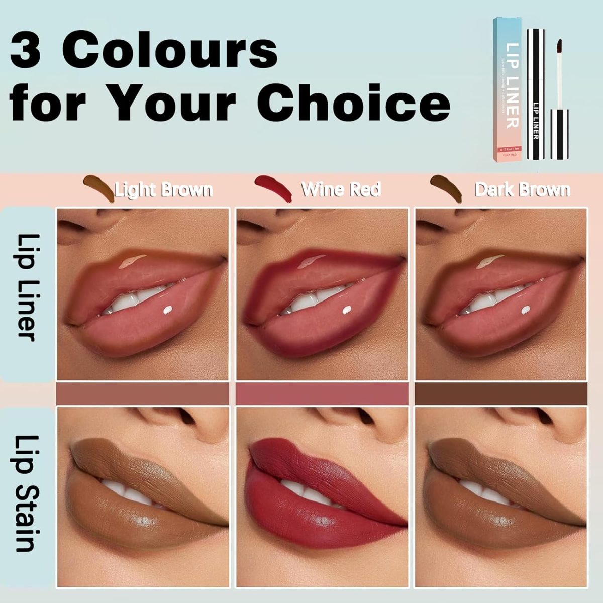 ⁦AmiCera Lip Stain Peel Off, Brown Lip Liner, Lip Tattoo Peel Off Long Lasting Waterproof Lip Tint, Natural Matte Highly Pigmented Transfer Proof Lipstick Lipstain, Dark Brown⁩ - الصورة ⁦7⁩