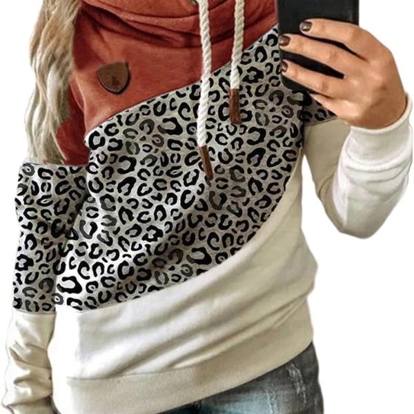 FYTVHVB Womens Cowl Neck Pullover Hoodie Casual Color Block Long Sleeve Drawstring Sweatshirt Jumper Tunic Lightweight Fleece Tops S-5XL