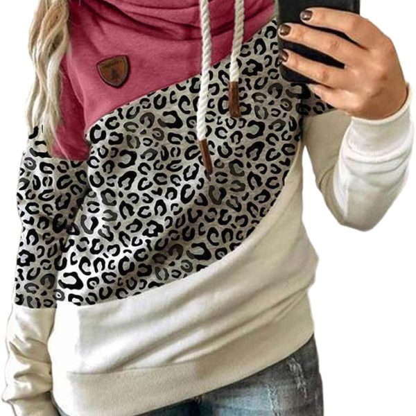 FYTVHVB Womens Cowl Neck Pullover Hoodie Casual Color Block Long Sleeve Drawstring Sweatshirt Jumper Tunic Lightweight Fleece Tops S-5XL