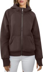 ⁦ANRABESS Women Hoodies Fleece Lined Full Zipper Sweatshirts Long Sleeve Crop Tops Clothes Sweater Thumb Hole⁩ - الصورة ⁦4⁩