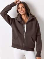 ⁦ANRABESS Women Hoodies Fleece Lined Full Zipper Sweatshirts Long Sleeve Crop Tops Clothes Sweater Thumb Hole⁩ - الصورة ⁦5⁩