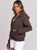 ⁦ANRABESS Women Hoodies Fleece Lined Full Zipper Sweatshirts Long Sleeve Crop Tops Clothes Sweater Thumb Hole⁩ - الصورة ⁦6⁩