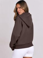 ⁦ANRABESS Women Hoodies Fleece Lined Full Zipper Sweatshirts Long Sleeve Crop Tops Clothes Sweater Thumb Hole⁩ - الصورة ⁦7⁩