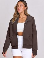 ⁦ANRABESS Women Hoodies Fleece Lined Full Zipper Sweatshirts Long Sleeve Crop Tops Clothes Sweater Thumb Hole⁩ - الصورة ⁦9⁩