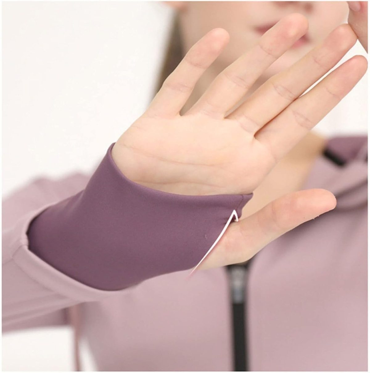 ⁦TOEE Women Sweatshirts Women's Loose Running Jacket Long Sleeve Yoga Shirts With Zipper Thumb Holes Casual Elastic Sport Coat Top Gym Sports Hoodies (Color : Black, Size : Large)⁩ - الصورة ⁦7⁩