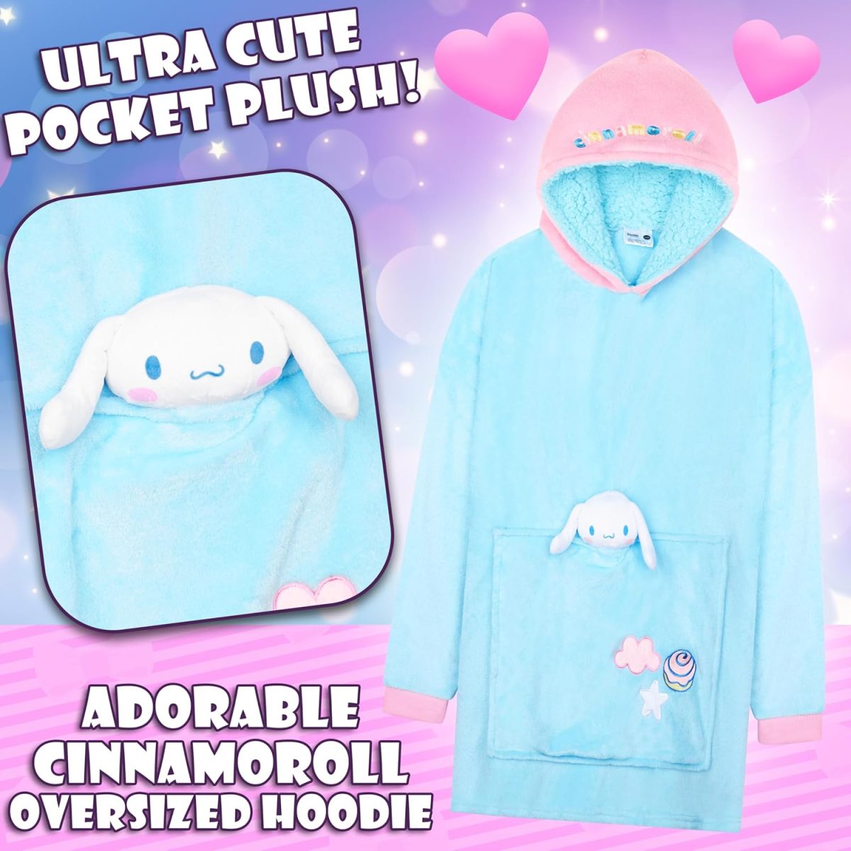 ⁦Hello Kitty Sanrio Girls Zip Up Hoodie for Toddlers and Big Girls - White, Red, Grey, Pink, Blush Pink, Hot Pink or Rainbow⁩ - الصورة ⁦3⁩