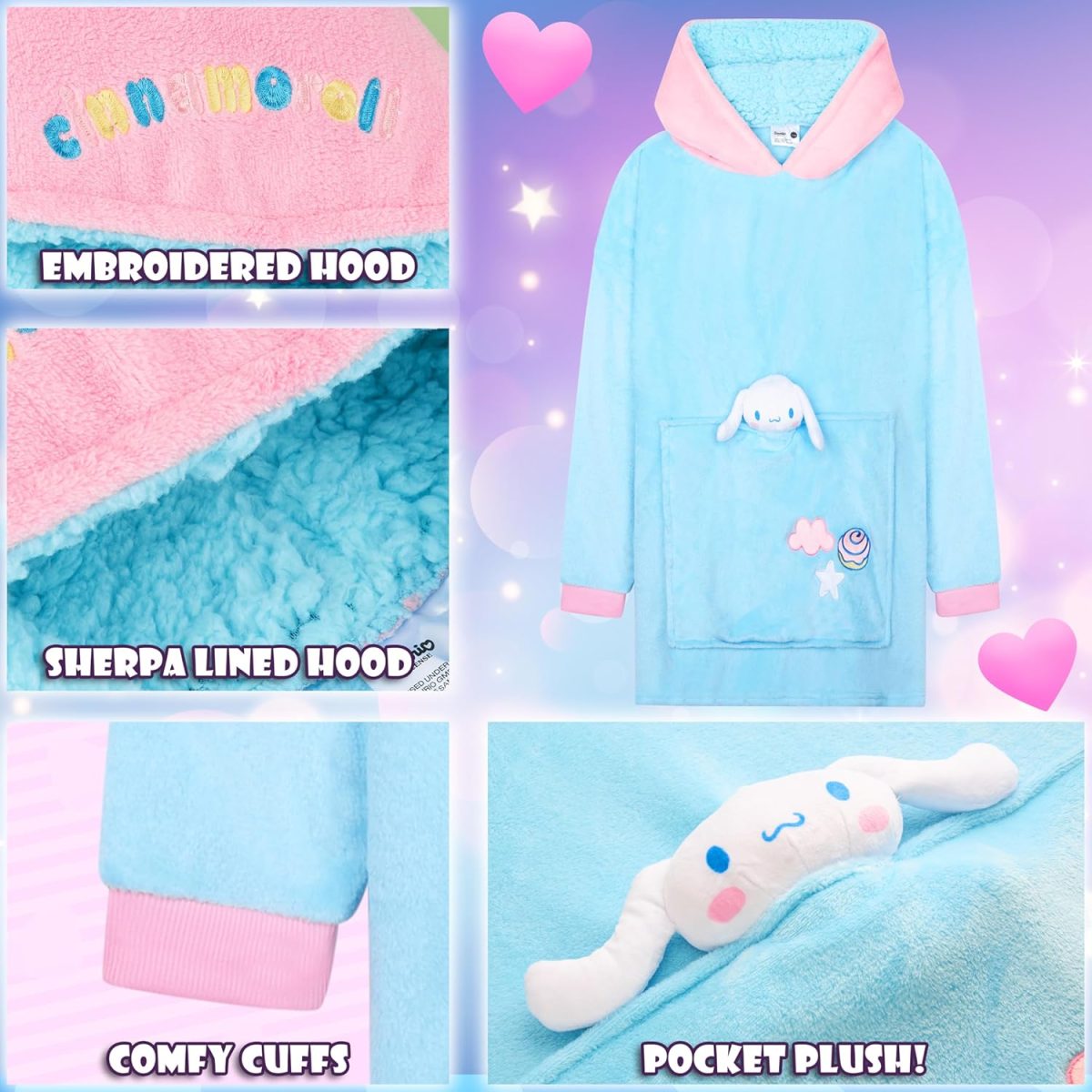 ⁦Hello Kitty Sanrio Girls Zip Up Hoodie for Toddlers and Big Girls - White, Red, Grey, Pink, Blush Pink, Hot Pink or Rainbow⁩ - الصورة ⁦4⁩