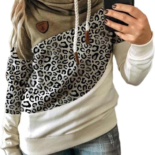 FYTVHVB Womens Cowl Neck Pullover Hoodie Casual Color Block Long Sleeve Drawstring Sweatshirt Jumper Tunic Lightweight Fleece Tops S-5XL