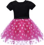 ⁦زي تنكري فاخر بتصميم ميني من اتورتشر مع طوق شعر على شكل اذني فار وفيونكة وقفازات وانف للاطفال والبنات، لحفلات اعياد الميلاد والهالوين وتنورة قصيرة منقطة⁩ - الصورة ⁦2⁩