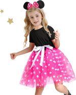 ⁦زي تنكري فاخر بتصميم ميني من اتورتشر مع طوق شعر على شكل اذني فار وفيونكة وقفازات وانف للاطفال والبنات، لحفلات اعياد الميلاد والهالوين وتنورة قصيرة منقطة⁩ - الصورة ⁦6⁩