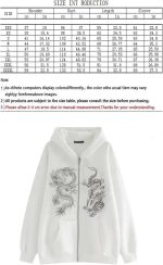 ⁦Women's Dragon Print Zipper Sweatshirt Fashion Hip Hop Sports Hoodie Autumn And Winter New Loose Fleece Jacket white 1 XXL⁩ - الصورة ⁦3⁩