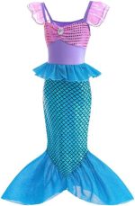 ⁦ليتو انجليس زي تنكري فاخر لاميرة حورية البحر الصغيرة لحفلات اعياد الميلاد مع اكسسوارات للاطفال والبنات من سن 2-9 سنوات، ارجواني وازرق⁩ - الصورة ⁦3⁩