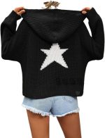 سويت شيرت نسائي بغطاء للرأس مطبوع عليه نجوم للخريف والشتاء، بلوفر فضفاض بقلنسوة مقاس XXL