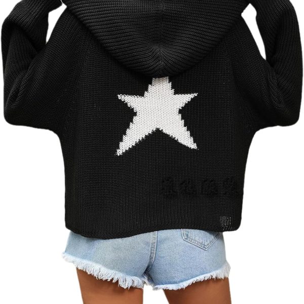 سويت شيرت نسائي بغطاء للرأس مطبوع عليه نجوم للخريف والشتاء، بلوفر فضفاض بقلنسوة مقاس XXL