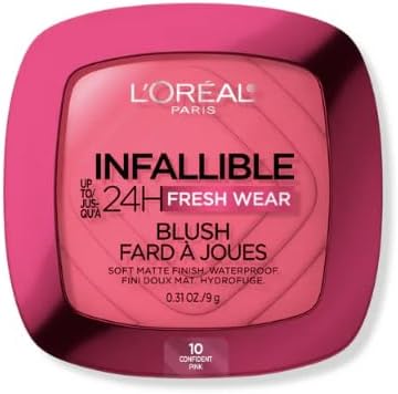 L’Oréal Paris L'Oreal Infallible Up to 24H Fresh Wear Soft Matte Blush, Blendable, Long-Lasting and Waterproof Cheek Make Up, Confident Pink 10, 0.31 Oz