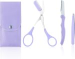 HANNEA® 3-in-1 Eyebrow Scissors Kit, Eyebrow Grooming Set, Eyebrow Scissors with Comb, Hair Removal Tweezers, Facial Eyebrow Razo, yebrow Trimmer Kit for Women and Men, Purple