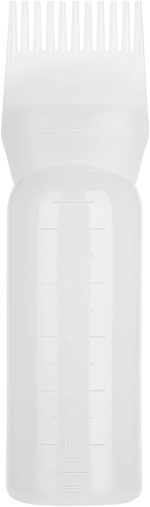 Serlium Root Comb Applicator - 160ml Lightweight Oil Bottle for Scalp Treatment and Hair Coloring with Graduated Scale Bottle Brush (White)