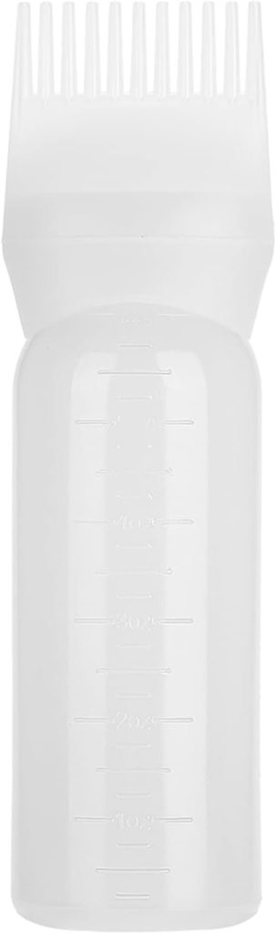 Serlium Root Comb Applicator - 160ml Lightweight Oil Bottle for Scalp Treatment and Hair Coloring with Graduated Scale Bottle Brush (White)