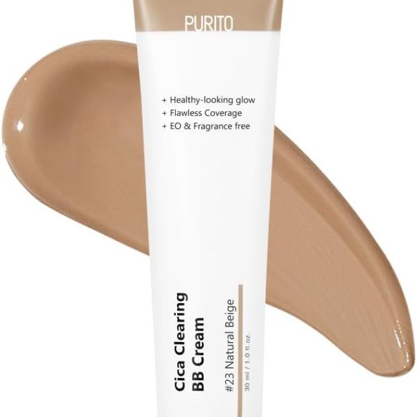 PURITO | Cica Clearing BB Cream, Natural Beige #23, 1 fl.oz/30ml, Vegan BB Cream, Foundation, Not Tested on Animals