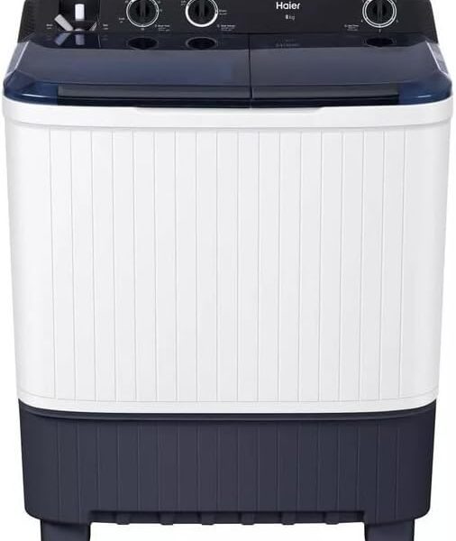 هاير غسالة منزلية حوضين 8 كجم، ابيض - HTW80-1217