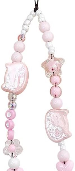 سوار سلسلة للهاتف المحمول بتصميم راس قطة ونجمة وزهرة وقلب مطرز بالخرز، حزام معصم بلون زهري مضاد للفقدان، سلسلة مفاتيح للنساء والفتيات